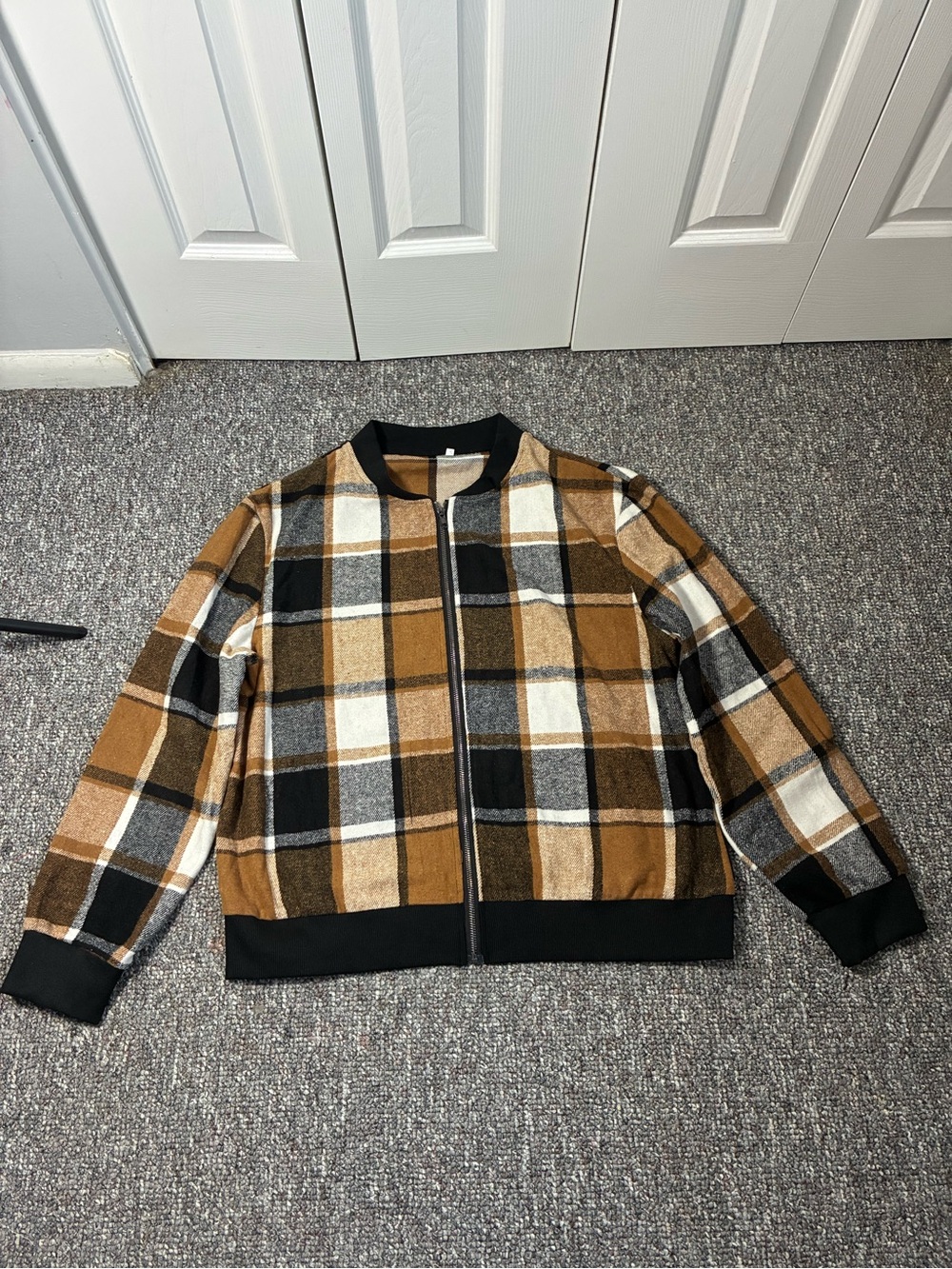 Men's Plaid Bomber Jacket in Brown and Black